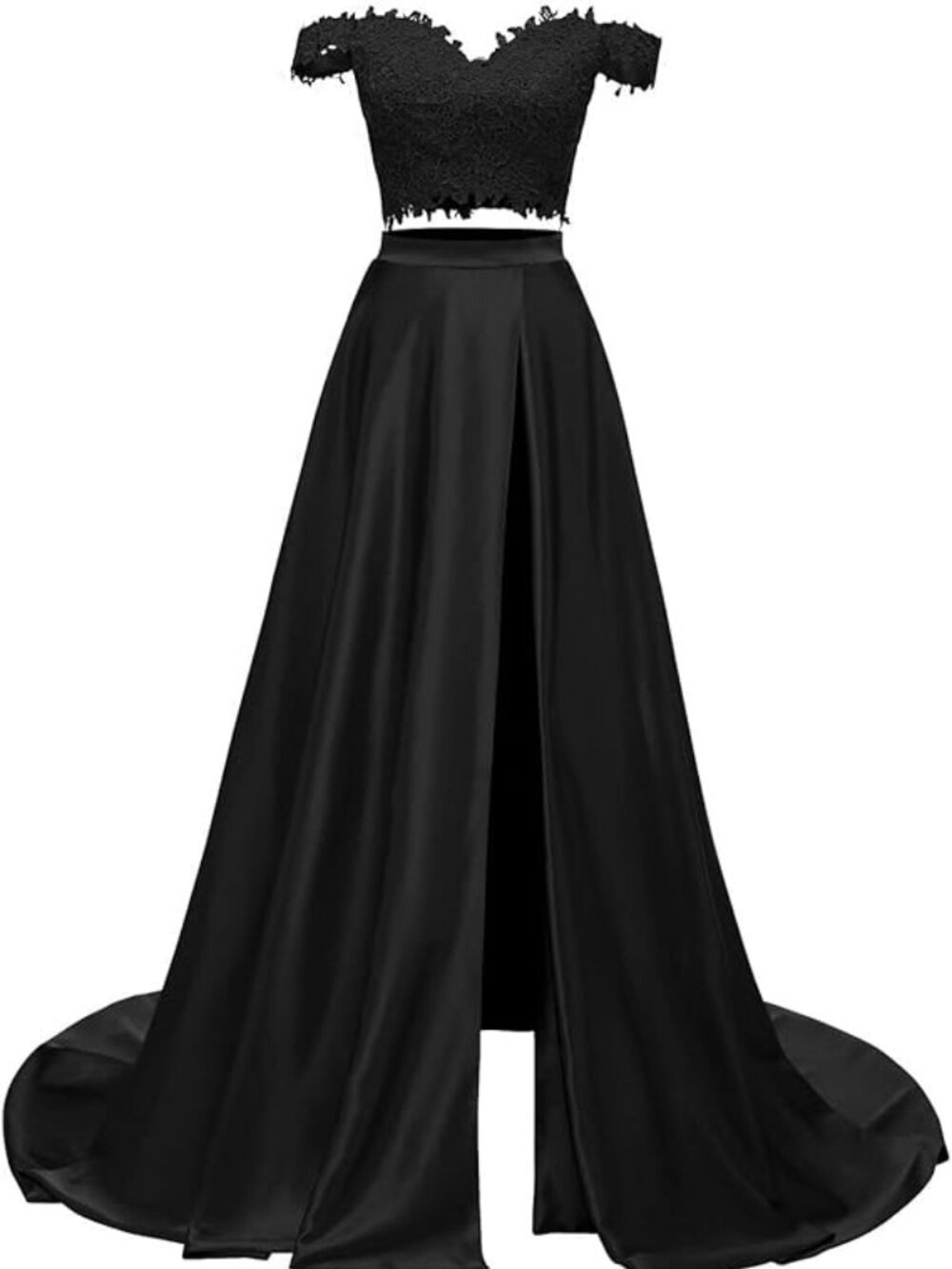 Lover Kiss Lace Satin Prom Dress Long Two Piece Off Shoulder Formal Black Size 2
